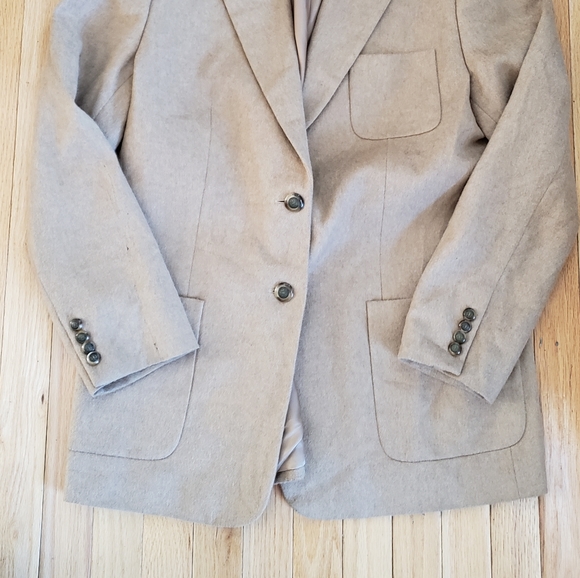 Talbots Womens Pure Camel Hair Blazer 14 FLAWS Tan Vintage 2 Button Long - Picture 5 of 14
